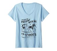 Mujer por Favor, sé Paciente Conmigo Im de la década de 1900 Gracioso 30s 40s 50 Camiseta Cuello V