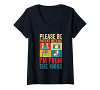 Mujer por Favor, sé Paciente Conmigo, Soy de la década de 1900 Vintage de 1900 Camiseta Cuello V
