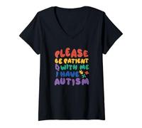 Mujer por Favor Sea Paciente Conmigo Tengo Autismo Puzzle Piece Meme Camiseta Cuello V