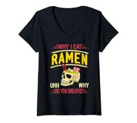 Mujer por Qué como Ramen Es como Preguntar por Qué Respiras Camiseta Cuello V