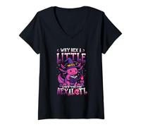 Mujer ¿por qué Hex a Little When You Can Hexalotl Funny Axolotl Witch Camiseta Cuello V