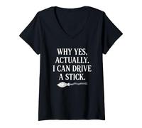 Mujer ¿por qué sí, en Realidad, Puedo Conducir Palo? Bruja Divertida de brujería Camiseta Cuello V