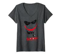 Mujer por qué Tan Serio Joker Dark Knight Smile Chaos Camiseta Cuello V