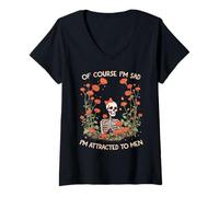 Mujer por Supuesto, Estoy Triste, me atraen los Hombres, Divertido Esqueleto Floral Camiseta Cuello V