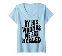 Mujer por Sus heridas Somos sanados Feliz Resurrección Domingo Jesús Camiseta Cuello V