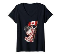 Mujer Portador de la Bandera de la Libertad de la Patria Canadiense - Art Nouveau Canadiense Camiseta Cuello V