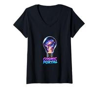 Mujer Portal Cósmico Bombilla Galaxy Space Art Camiseta Cuello V