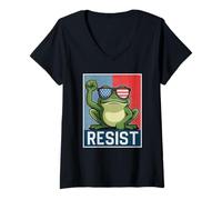Mujer Portland Frog Resist Protest on NO Kings Day Camiseta Cuello V