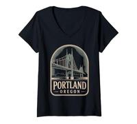 Mujer Portland Oregon Iconic Bridge Diseño Vintage Camiseta Cuello V