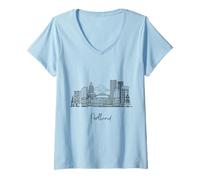 Mujer Portland Oregon Skyline US Travel Souvenirs Negro Paisaje urbano Camiseta Cuello V