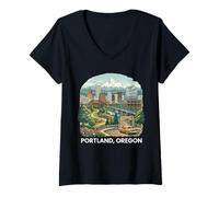 Mujer Portland, Oregón, Souvenir Skyline, Casco Antiguo de Portland Camiseta Cuello V