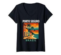 Mujer Porto Seguro Brasil Costa Bahiana Vintage Viajes Brasileño Camiseta Cuello V