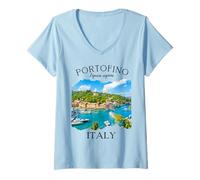 Mujer Portofino - Recuerdo de Italia para niñas y Mujeres, Viaje Familiar a Europa Camiseta Cuello V