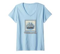 Mujer Portsmouth New Hampshire Martime Nautical Old Clipper Ship Camiseta Cuello V