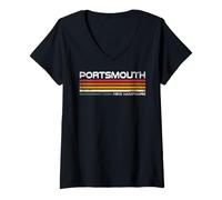 Mujer Portsmouth New Hampshire Retro Rayas Vintage City Design Camiseta Cuello V