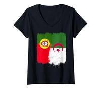 Mujer Portugal Argelia Media Bandera Patrimonio argelino portugués Camiseta Cuello V