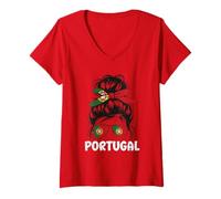 Mujer Portugal Camiseta Lisboa Portugués Fan Retro Vintage Camiseta Cuello V