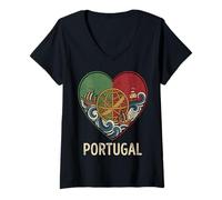 Mujer Portugal Corazón Armilar Esfera Vintage Country Camiseta Cuello V