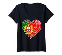 Mujer Portugal Día de la Libertad Clavel Revolución Bandera Corazón Gráfico Camiseta Cuello V