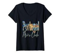 Mujer Portugal Surf Retro Sunset Wave Camiseta Cuello V