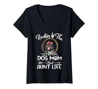 Mujer Portuguese Water Dog Rocking The Dog Mom and Aunt Life Camiseta Cuello V