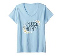 Mujer Positive Floral Daisy Flower, Inspirational, Choose Happy Camiseta Cuello V
