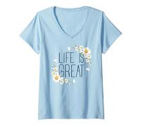 Mujer Positive Floral Daisy Flower, Inspirational, Life is Great Camiseta Cuello V