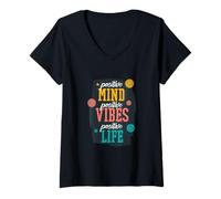 Mujer Positive Mind Positive Vibes Positive Life Retro Cita Camiseta Cuello V