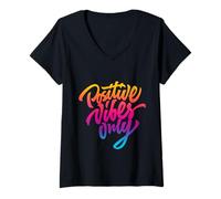 Mujer Positive Vibes Only T-Shirt, Inspirational Quotes Graphic Camiseta Cuello V