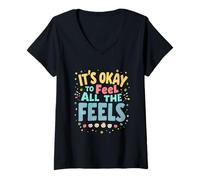 Mujer Positividad edificante Retro Está Bien Sentir Todas Las sensaciones Camiseta Cuello V