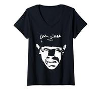 Mujer Póster clásico de la película de terror de cara de monstruo vintage Camiseta Cuello V