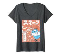Mujer Póster clásico de los Pitufos Big Papa Pitufos Village Tokio Japón Camiseta Cuello V