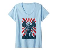 Mujer Póster de Cthulhu Tokio, Vintage Eldritch Cosmic Horror Camiseta Cuello V