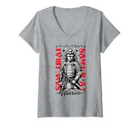 Mujer Póster de Historia marcial de Samurai Warrior Bold Ink Camiseta Cuello V