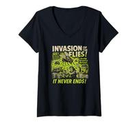 Mujer Póster de la película Invasion of The Flies Vintage Halloween Flies Camiseta Cuello V