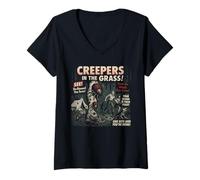 Mujer Póster de película Creepers In The Grass Ticks Vintage Halloween Camiseta Cuello V