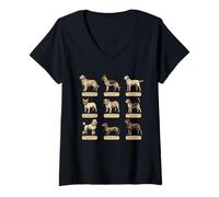 Mujer Póster de Perro de Estilo Vintage con Nombres Latinos de Razas de Perros Camiseta Cuello V