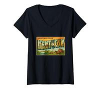Mujer Póster de Viaje Retro Vintage con Letras de los años 50 de Kentucky Camiseta Cuello V