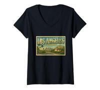 Mujer Póster de Viaje Vintage de Los Ángeles California 50s Camiseta Cuello V