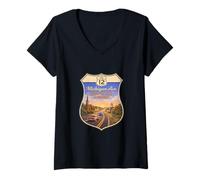 Mujer Póster de Viaje Vintage de Michigan Ave US-12 Road Detroit MI Camiseta Cuello V
