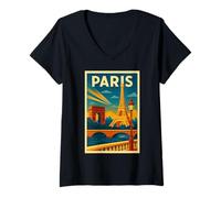 Mujer Póster de Viaje Vintage de París Retro Art Deco Francia Camiseta Cuello V