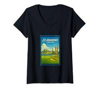 Mujer Póster gráfico vintage de los años 50 de St Andrews City, Escocia, Reino Unido Camiseta Cuello V