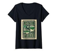 Mujer Póster japonés Retro japonés té Matcha Camiseta Cuello V