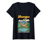 Mujer Póster Retro de Nicaragua Tierra de Lagos y Volcanes Camiseta Cuello V