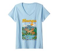 Mujer Póster Retro de Nicaragua Tierra de Lagos y Volcanes Camiseta Cuello V