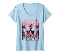 Mujer Póster sarcástico Divertido de semitono sarcástico de anatomía Esqueleto Rosa gótico Camiseta Cuello V