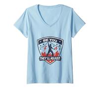 Mujer Potente diseño Be You con cadenas de estrellas y gráfico de llamas Camiseta Cuello V