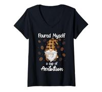 Mujer Poured Myself a Cup of Ambition Mug GNOME Drinking Coffee Camiseta Cuello V