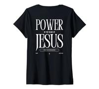 Mujer Power In The Name of Jesus More Than Conquerors Fear Nothing Camiseta Cuello V