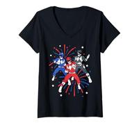 Mujer Power Rangers 4th of July Mighty Morphin Rangers Fireworks Camiseta Cuello V